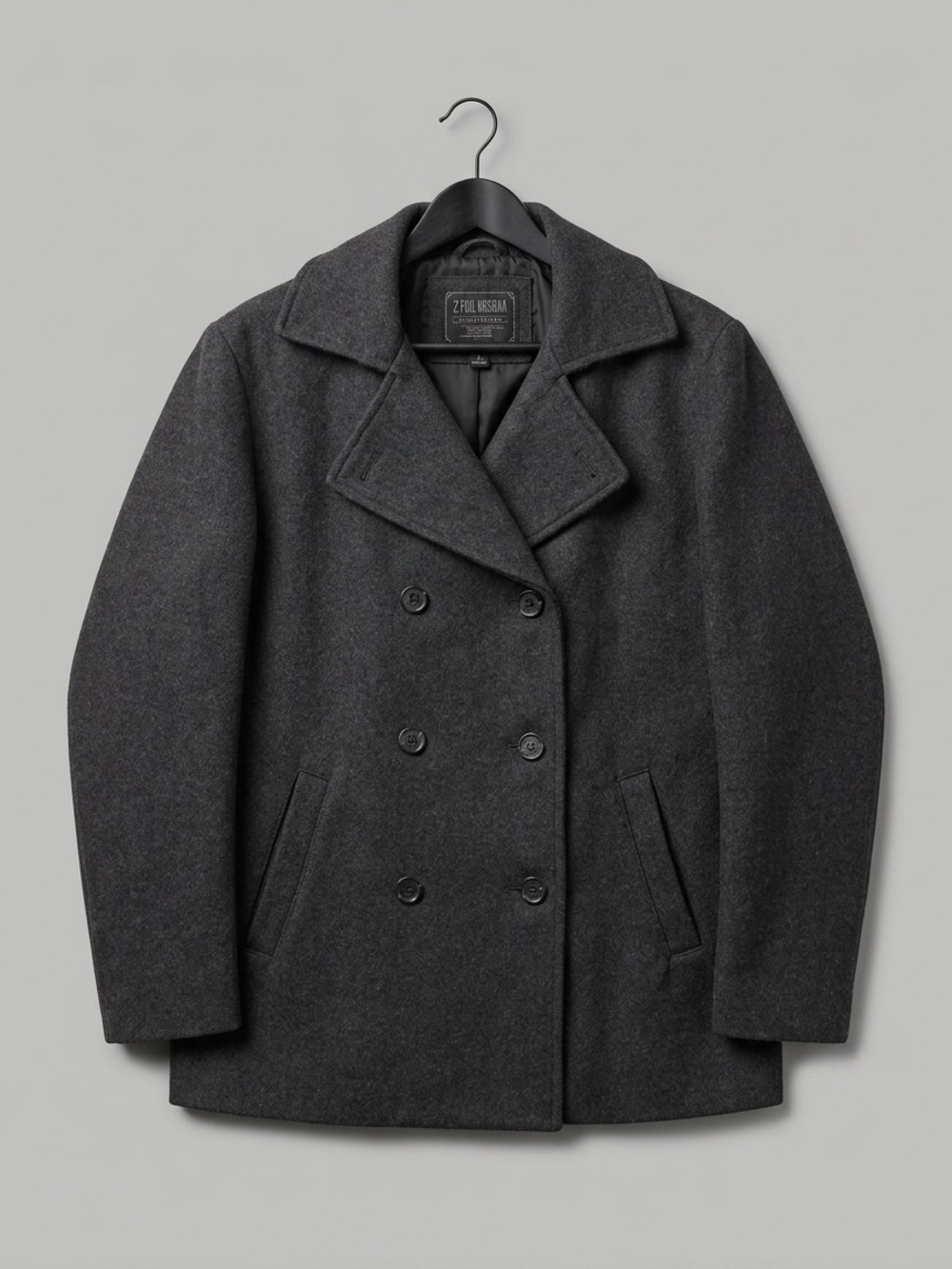 Mens 21MEN Dark Grey Winter Overcoat Double Breasted Peacoat Size M